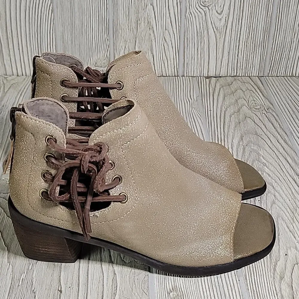 OTBT Prairie Peep Toe Ankle Bootie Taupe Shimmer Womens Size 6 NEW